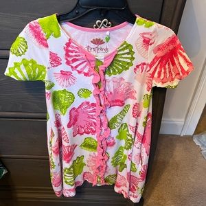 Three friends pink and green beach theme dress size 10 EUC